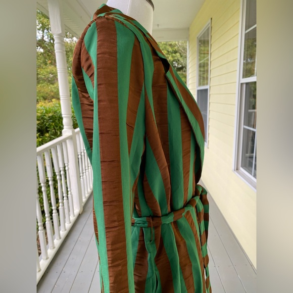 NWT Kaos Italy Brown Green Satin Trench Coat Size Small - Picture 8 of 12